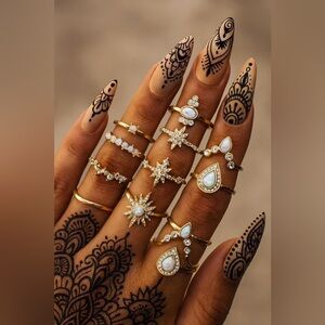 Elegant Gold and Opal Stone Ring Set Wholesale CZ Waterproof Tarnish Free